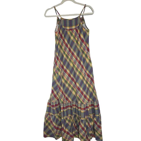 Gap Womens Sz S Plaid Ruffles Maxi Beachy BOHO Y2K Grunge Dress - Picture 2 of 12